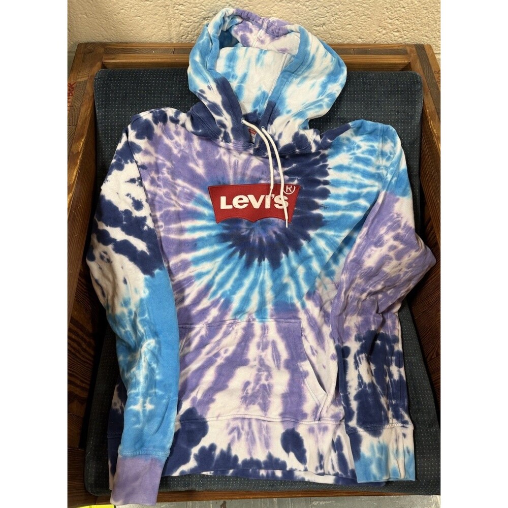 Levi’s Blue/Purple Tye Dye Hoodie Pullover Pocket Sweatshirt Mens X-Large